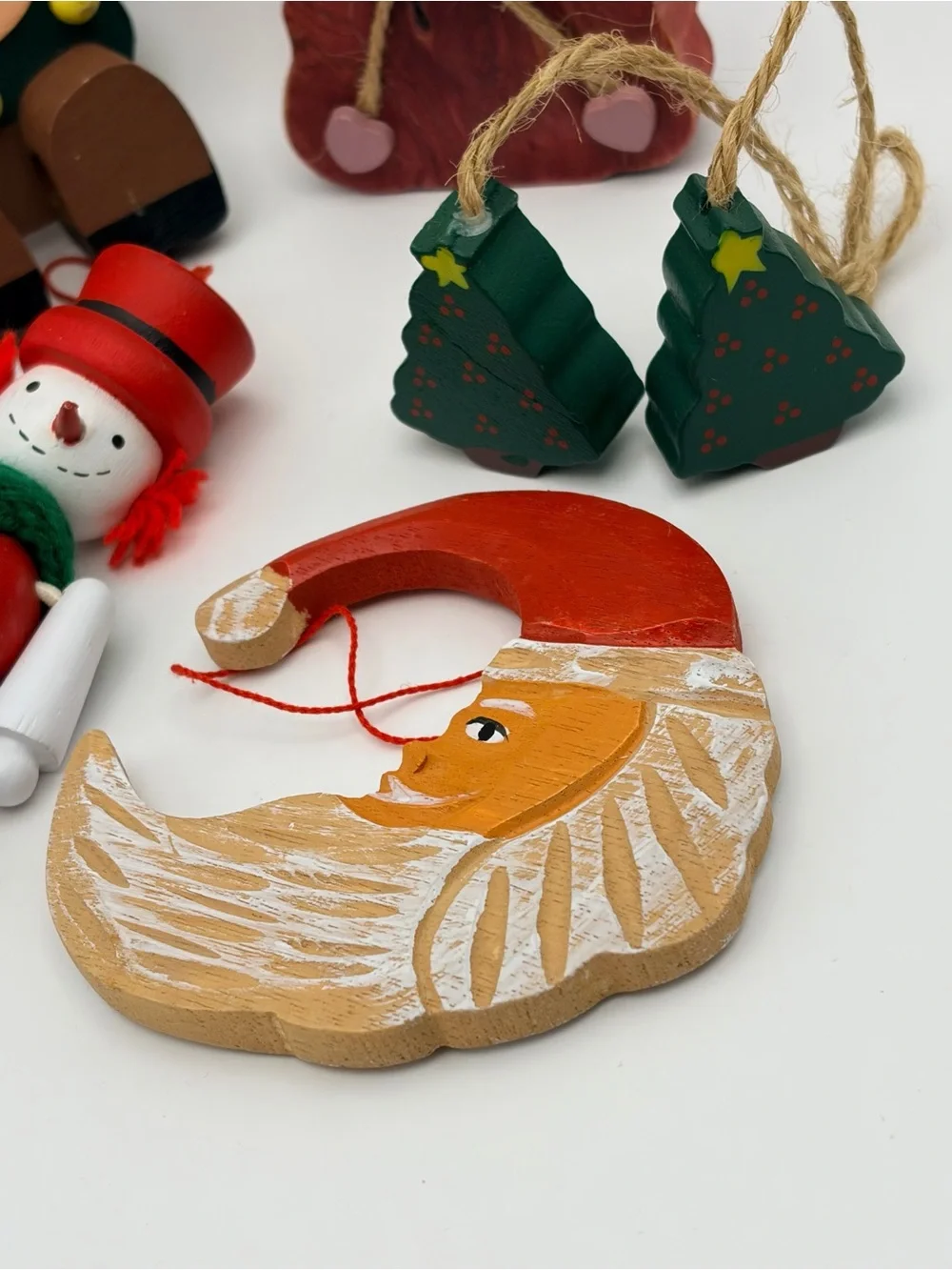 Vintage Small Wood Christmas Ornaments Mixed Lot of 7